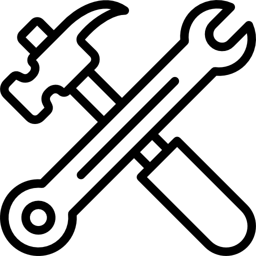 Crossed wrench and hammer icon on a white background | Room Control Authority