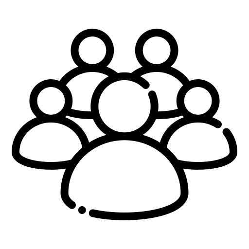 Black icon of a group of people in a circle on a white background | Room Control Authority